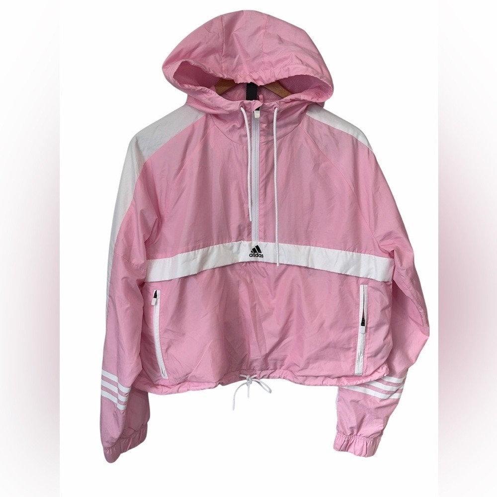 Adidas Girl's Pink and White Hooded Jacket